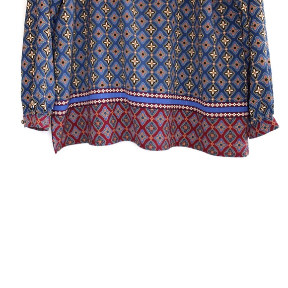 Vintage 70s Retro Print Collar and Button Loose fitting Top Medium Large Ruby - Picture 3 of 9